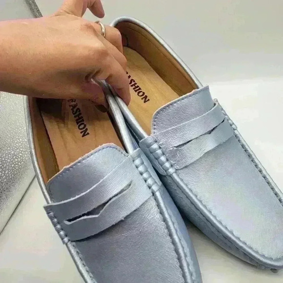 Brand New No Box Loafer Shoes for Men Size 43 Metalic Light Blue Flexible - Picture 6 of 9